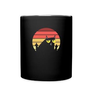 Katze flippt Retro Sunset Katze ab - Tasse einfarbig - Schwarz - Vorne