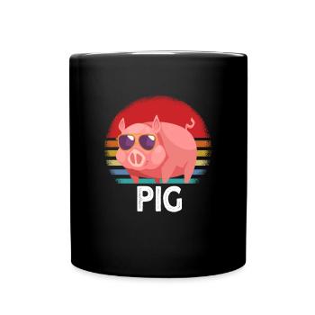 Schwein Sonnenbrille - Tasse einfarbig - Schwarz - Vorne