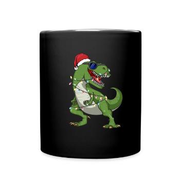Weihnachtsbaum T-Rex Tyrannosaurus Rex Weihnachten - Tasse einfarbig - Schwarz - Vorne