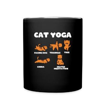 Katzen Yoga - Tasse einfarbig - Schwarz - Vorne