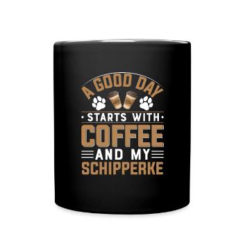 Schipperke Coffee Drinking Dog Owners Caffeine - Full Colour Mug - black - Front