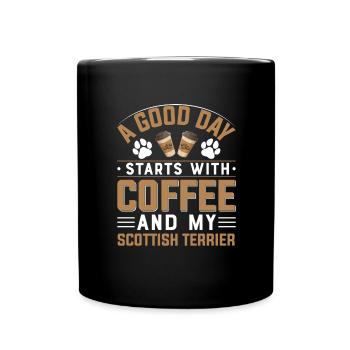 Scottish Terrier Coffee Drinking Caffeine - Full Colour Mug - black - Front