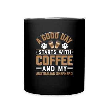 Australian Shepherd Coffee Drinking Caffeine - Full Colour Mug - black - Front
