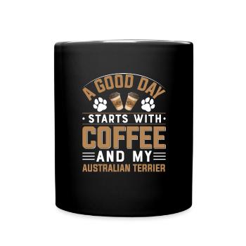 Australian Terrier Coffee Drinking Caffeine - Full Colour Mug - black - Front