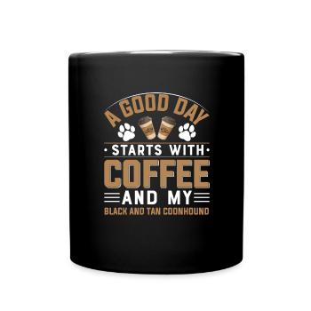 Black And Tan Coonhound Dog Drinking Coffee - Full Colour Mug - black - Front