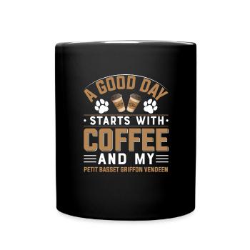 Petit Basset Griffon Vendeen Chien buvant du café - Mug uni - noir - Devant