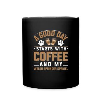 Welsh Springer Spaniel Coffee Drinking Caffeine Dog - Full Colour Mug - black - Front