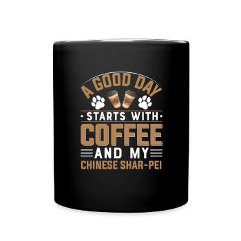Café chinois Shar Pei Boire de la caféine Chiens - Mug uni - noir - Devant