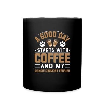 Dandie Dinmont Terrier Coffee Drinking Caffeine Dog - Full Colour Mug - black - Front
