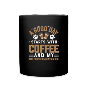 Entlebucher Mountain Dog Coffee Drinking Caffeine Dog - Full Colour Mug - black - Front