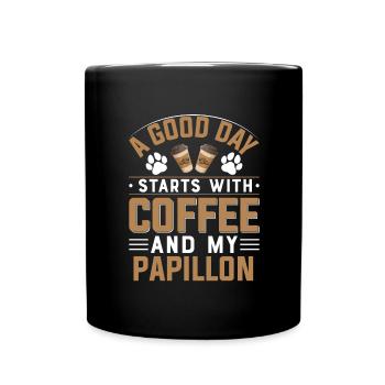 Kontinentaler Zwergspaniel Papillon Kaffee Trinken - Tasse einfarbig - Schwarz - Vorne