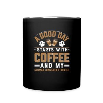 German Longhair Dog Drinking Coffee Dog Owner - Full Colour Mug - black - Front