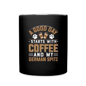 Deutsche Spitze Hund Kaffee Trinken Koffein Pfote - Tasse einfarbig - Schwarz - Vorne