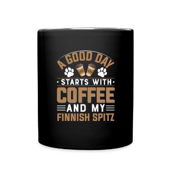 Finnischer Spitz Kaffee Trinken Koffein Hunderasse - Tasse einfarbig - Schwarz - Vorne