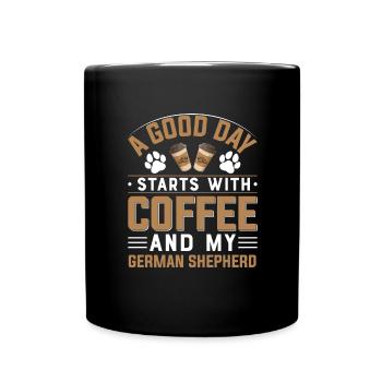 German Shepherd Coffee Drinking Caffeine Dog - Full Colour Mug - black - Front