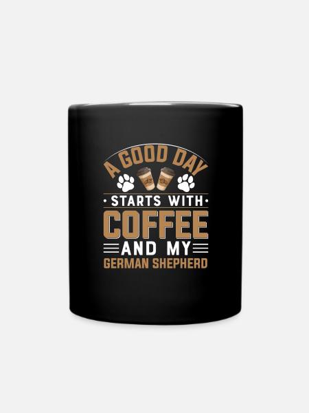German Shepherd Coffee Drinking Caffeine Dog - Full Colour Mug - black