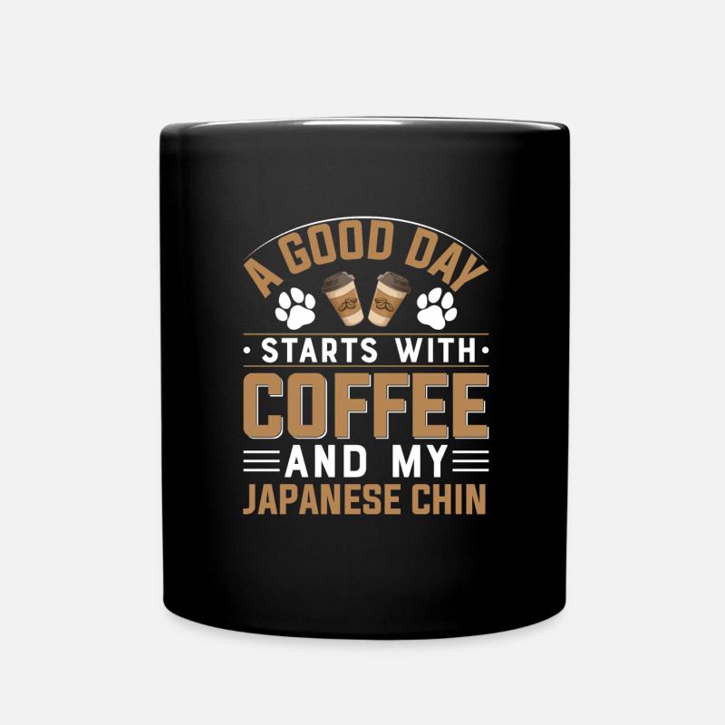 Japan Chin Dog Breed Coffee Drinking Caffeine Paw - Full Colour Mug - black