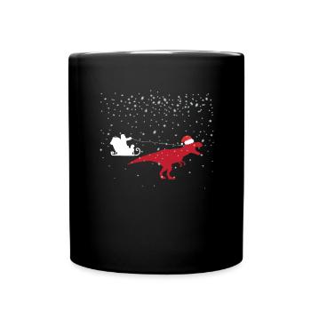 T-Rex Weihnachten Schlitten Weihnachten Tyrannosau - Tasse einfarbig - Schwarz - Vorne