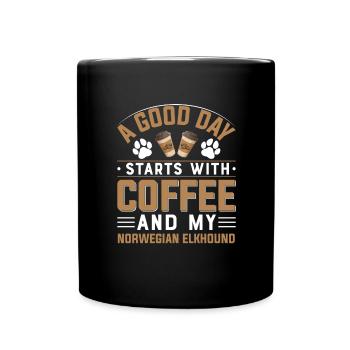 Café pour chien wapiti norvégien buvant de la patte caféine - Mug uni - noir - Devant