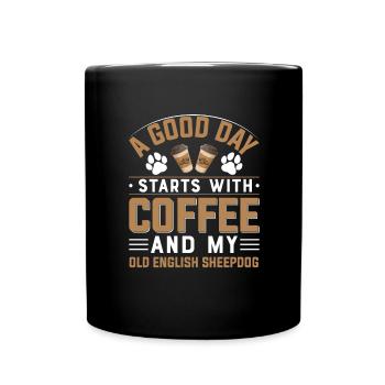 Old English Sheepdog Bobtail Coffee Drinking Paw - Full Colour Mug - black - Front