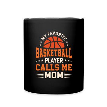 Basketball Mutter BBall Dribbling Sport Sohn - Tasse einfarbig - Schwarz - Vorne