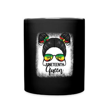 Juneteenth Queen Messy Bun Black Womens Juneteenth - Full Colour Mug - black - Front