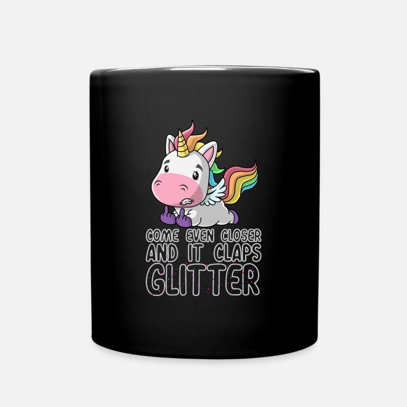 Noch näher es klatscht Glitzer Einhorn Geschenk - Tasse einfarbig - Schwarz