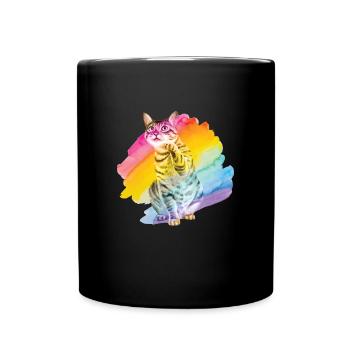 Savannah Katze Regenbogen Kätzchen - Tasse einfarbig - Schwarz - Vorne