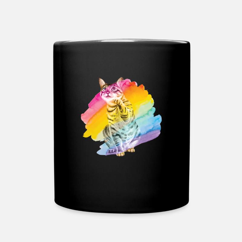 Savannah Cat Rainbow Kitten - Full Colour Mug - black