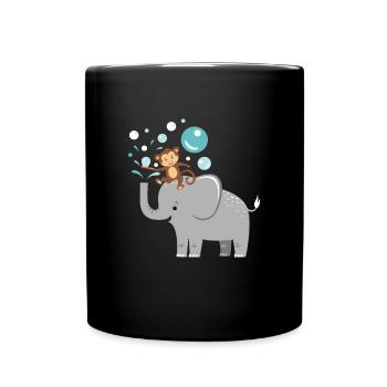 Soap bubbles elephant monkey children - Full Colour Mug - black - Front