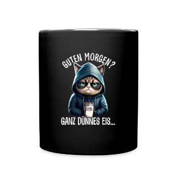 Guten Morgen ganz dünnes Eis Spruch Katze Kaffe - Mug uni - noir - Devant