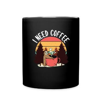 Coffee Sarcasm Friends Happiness Sloth Cappuccino - Full Colour Mug - black - Front