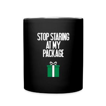 H�r auf, auf mein Paket f�r Erwachsene Humor Weihn - Tasse einfarbig - Schwarz - Vorne