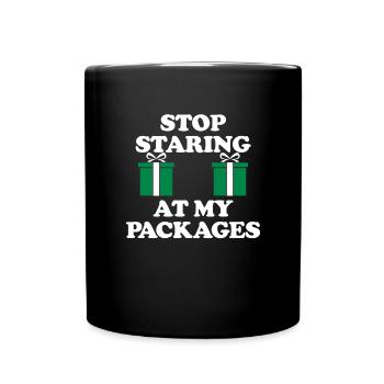 H�r auf, meine Pakete lustig Frauen Weihnachten zu - Tasse einfarbig - Schwarz - Vorne