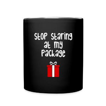 H�r auf, auf meine Paket -Weihnachtsschwangerschaf - Tasse einfarbig - Schwarz - Vorne