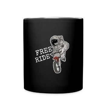 Astronaut mit Bike - Tasse einfarbig - Schwarz - Vorne