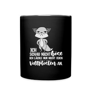 Vollpfosten Fuchs Spruch Schwarzer Humor - Tasse einfarbig - Schwarz - Vorne