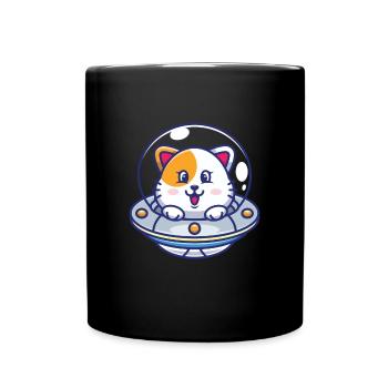 Katzen Ufo Raumschiff Katze Kinder - Tasse einfarbig - Schwarz - Vorne