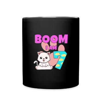 7. Geburtstag Katze - Tasse einfarbig - Schwarz - Vorne