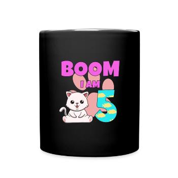 5. Geburtstag Katze - Tasse einfarbig - Schwarz - Vorne