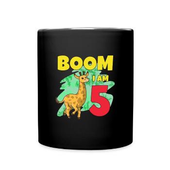 5. Geburtstag Giraffe - Tasse einfarbig - Schwarz - Vorne