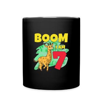 7. Geburtstag Giraffe - Tasse einfarbig - Schwarz - Vorne