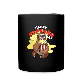 Happy Popcorn Day Faultier Popcorn - Tasse einfarbig - Schwarz - Vorne