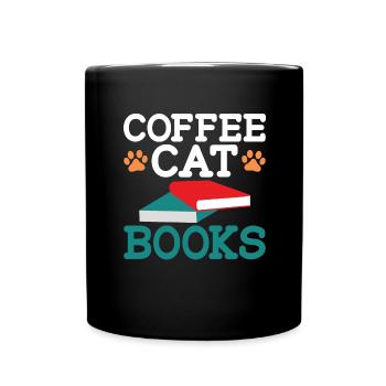 Katzen Bücher Kaffee Katzenbesitzer Kaffeetrinker - Tasse einfarbig - Schwarz - Vorne