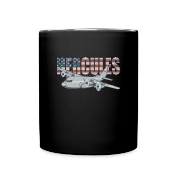 C-130 Hercules American Flag Milit�rflugzeug - Tasse einfarbig - Schwarz - Vorne