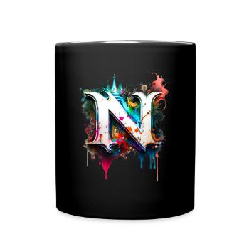 Graffiti Buchstabe N mit 👑 - Tasse einfarbig - Schwarz - Vorne