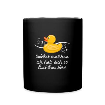 Quietscheentchen ich hab dich Gummi Ente - Tasse einfarbig - Schwarz - Vorne