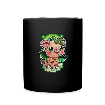 Tenue st Patrick Cochon mignon trèfle kawaii - Mug uni - noir - Devant