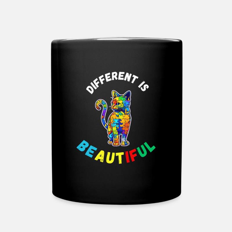 Unterstützen Sie Autismus-Bewusstsein bunte Katze - Tasse einfarbig - Schwarz