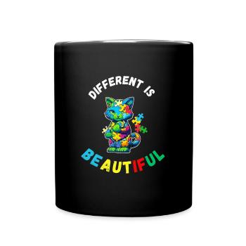 Soutien sensibilisation à l'autisme chat coloré - Mug uni - noir - Devant